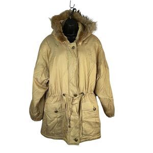 Vintage 80s J Gallery Red Fox Trim Coat Parka Womens Size M Gold